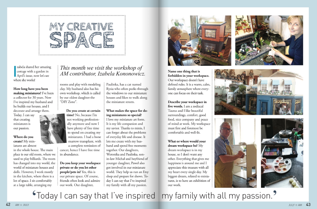 New article in the American Miniaturist - My CREATIVE SPACE July 2018 Issue 183